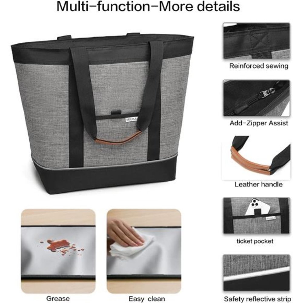 Large Insulated Cooler Bag Gray with Thermal Foam Insulation Reusable Bag